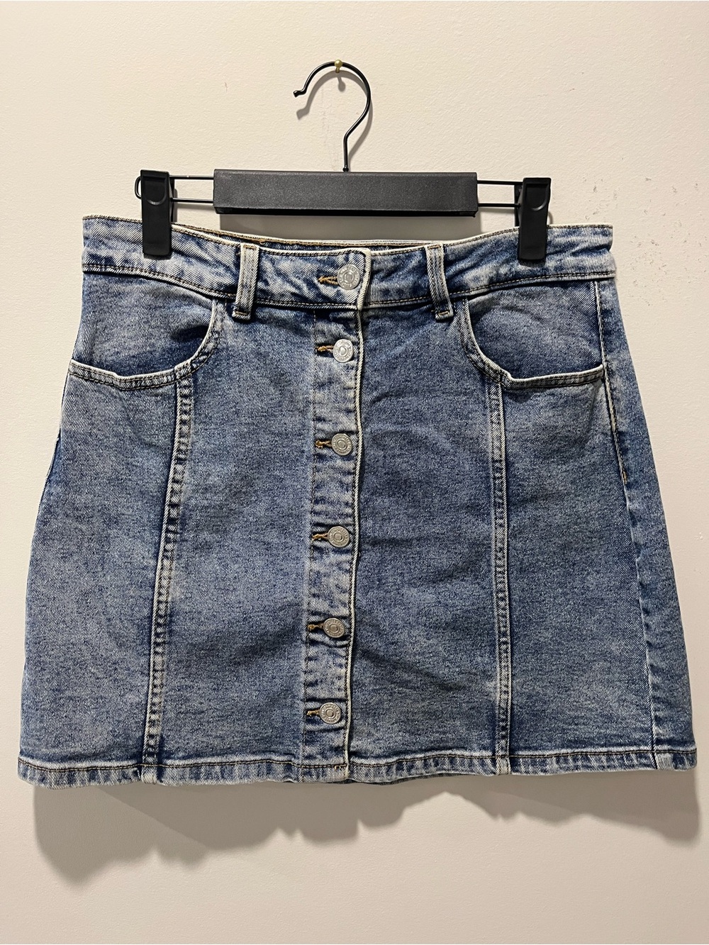 MNG Jeans Button-Front Denim Mini Skirt 80s Vintage Wash Size S
